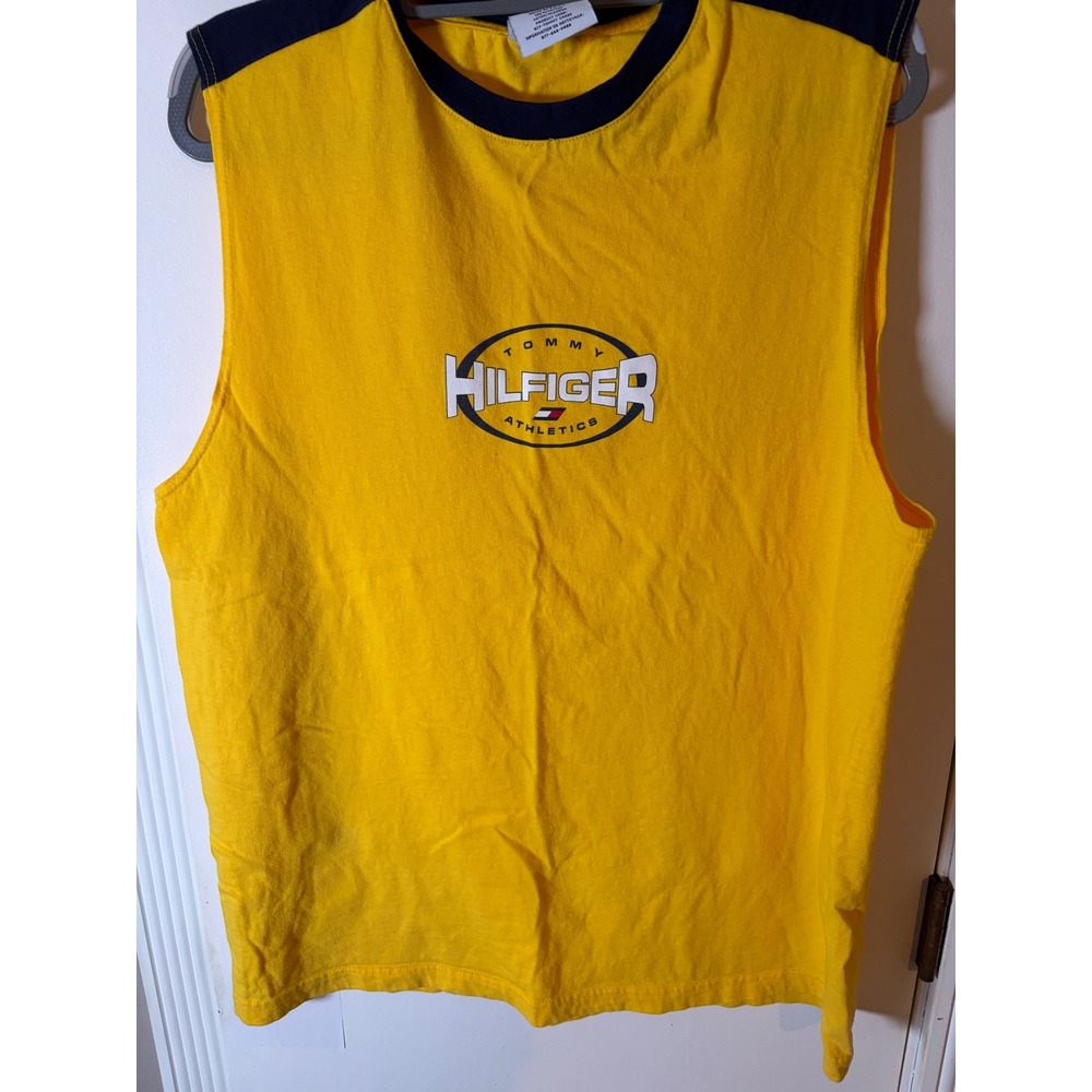 Vintage Tommy Hilfiger Athletics Sleeveless Shirt Mens XL Yellow Made in USA